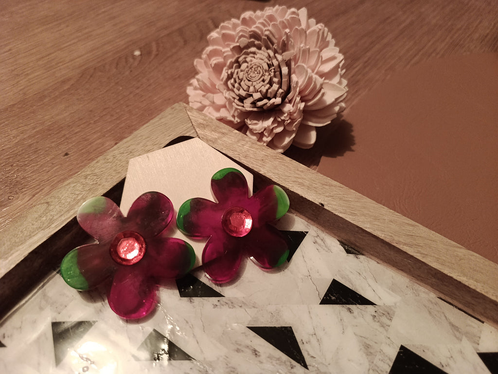 Boucles d'oreilles Fleurs Bordeaux – Pièce unique artisanale