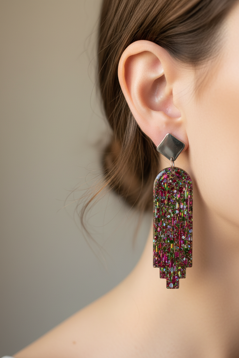 Boucles d'oreilles Pendantes Arcade — Paillettes Holographiques Multicolores