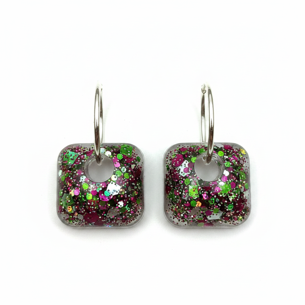 Pampilles Carré Bombé Paillettes Multicolores — Pour Créoles