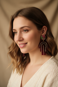 Boucles d'oreilles Arc Bordeaux Pailleté & Vert – Pièce unique artisanale