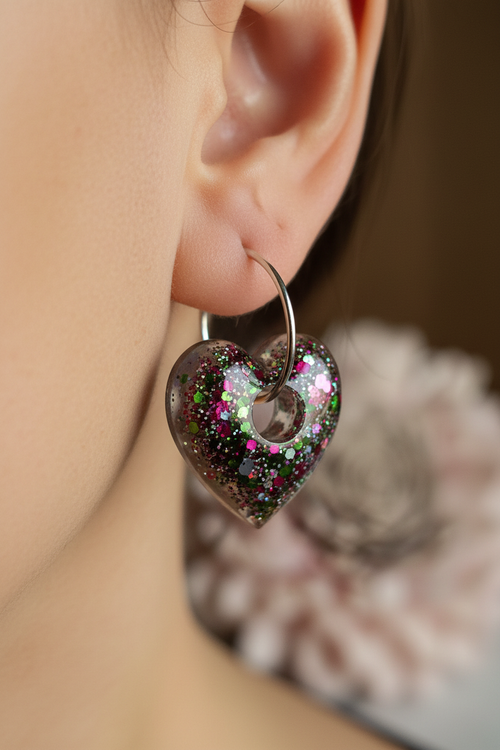 Boucles d oreilles Pampille Cœur Paillettes Multicolores — Pour Créoles