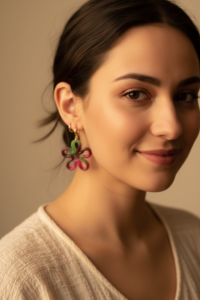 Pampilles Serpentines Bordeaux, Rose & Vert – Accessoires créoles artisanaux