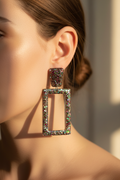 Boucles d'oreilles Pendantes Carré & Cadre Rectangle — Paillettes Multicolores