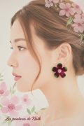 Boucles d'oreilles Fleurs Bordeaux – Pièce unique artisanale