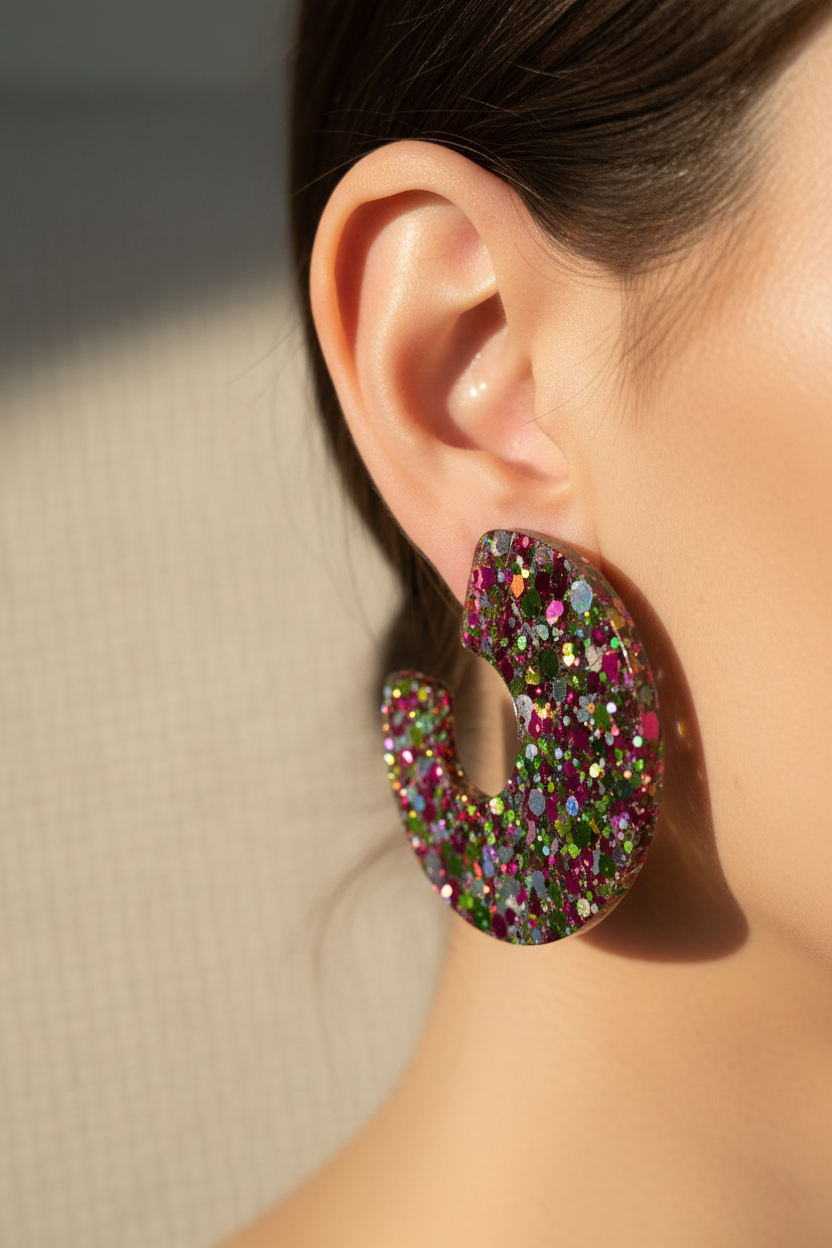 Boucles d'oreilles Créoles Épaisses — Paillettes Multicolores Festives
