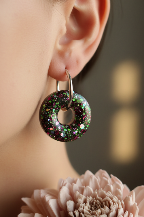 Boucles d oreilles Pampille Donut Paillettes Multicolores — Pour Créoles