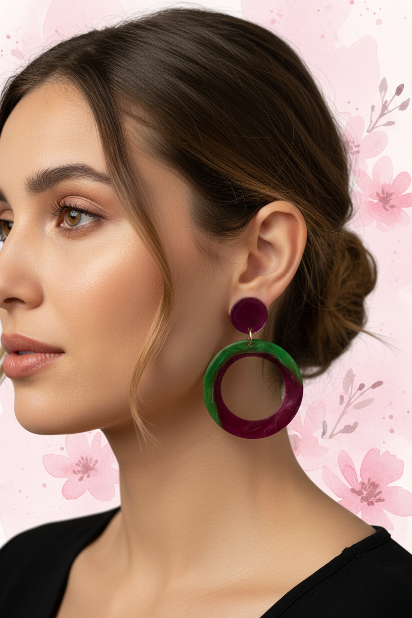Boucles d'oreilles Créoles Bohème Bordeaux – Pièce unique artisanale