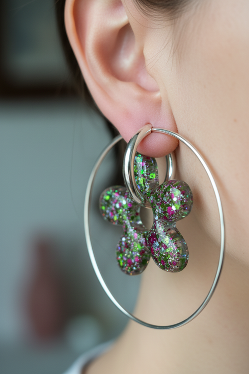 Boucles d oreilles Pampille Fleur Bulles Paillettes Multicolores — Pour Créoles