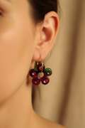 Grandes Pampilles Fleur Bordeaux, Vert & Strass Rose – Accessoires créoles artisanaux