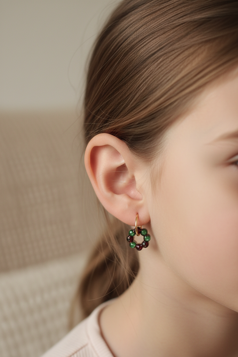 Mini Pampilles Fleur Strass Bordeaux & Vert – Accessoires créoles enfants & adultes