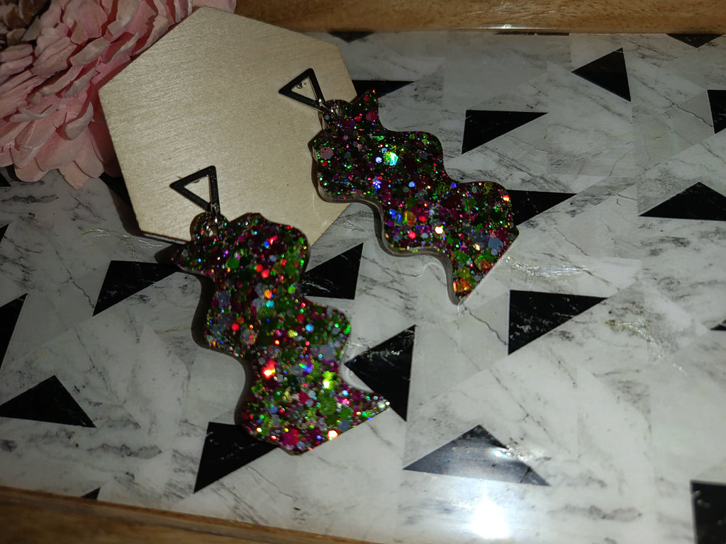 Boucles d'oreilles Silhouette & Triangle — Paillettes Multicolores