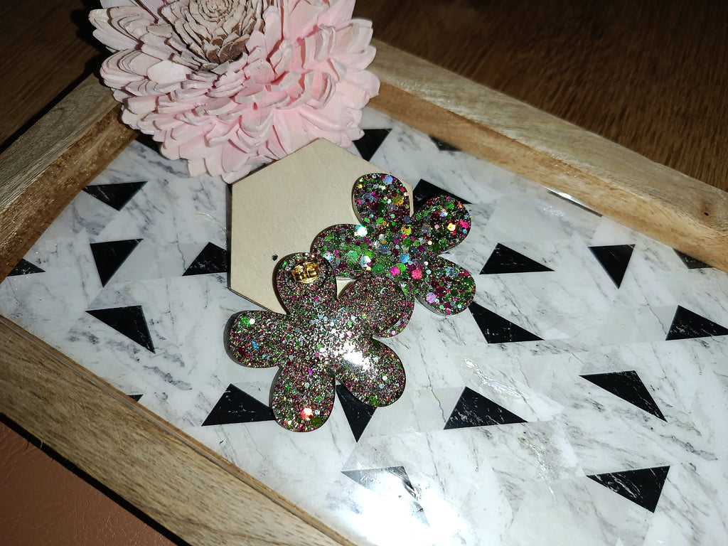 Boucles d'oreilles Puces Fleur — Paillettes Multicolores Fête