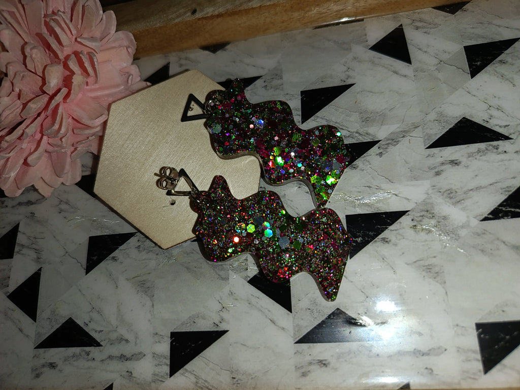 Boucles d'oreilles Silhouette & Triangle — Paillettes Multicolores